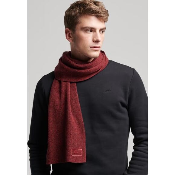 Superdry Vintage Logo Cotton Knit Scarf – Dark Red Grit – NWT - Picture 1 of 4